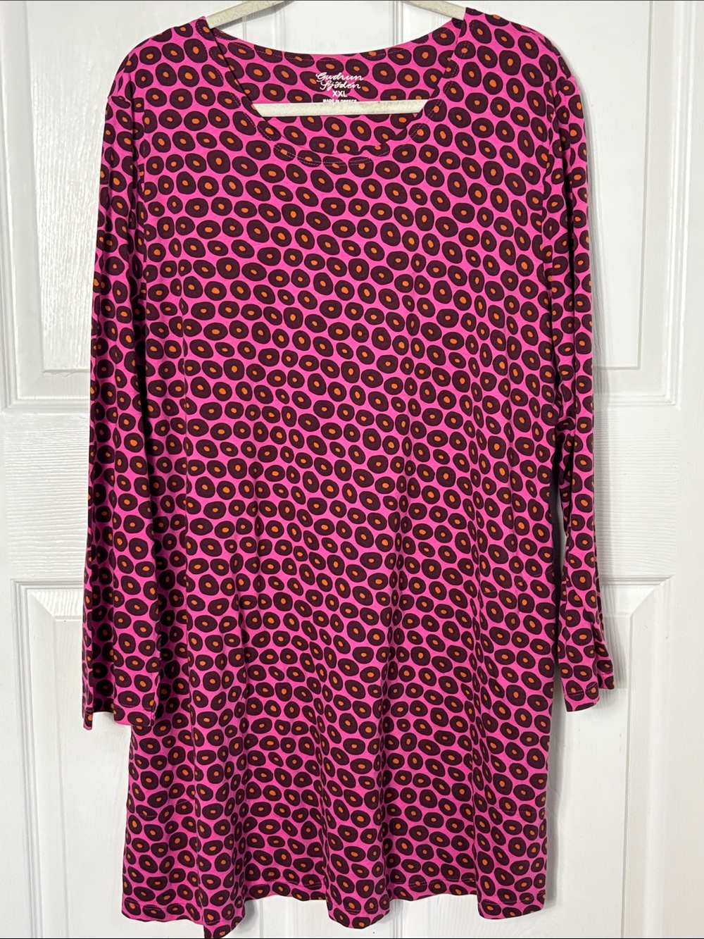 GUDRUN SJODEN Pink Brown Printed Long-Sleeve Tunic Dress Size XXL Organic Cotton